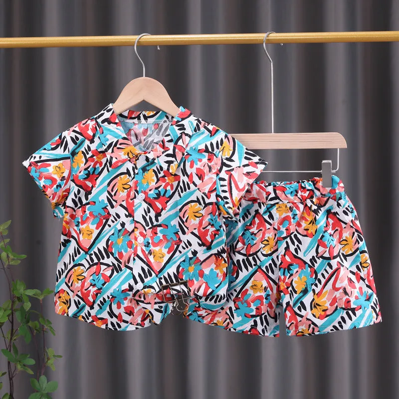 INSTOCK-children's clothing boys short-sleeved shirt floral set