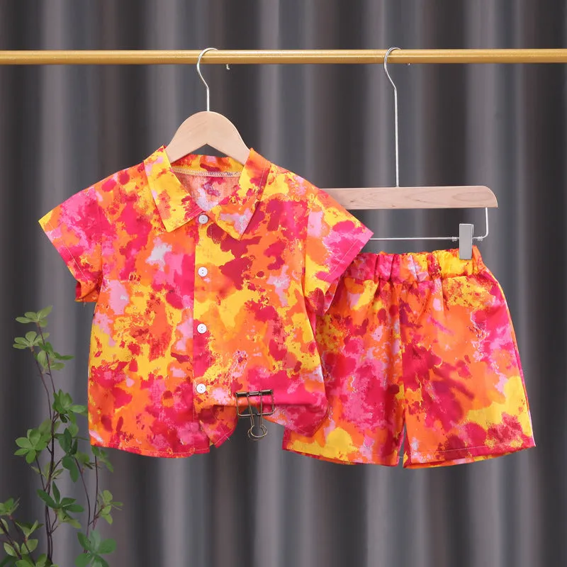 INSTOCK-children's clothing boys short-sleeved shirt floral set