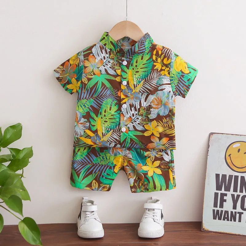INSTOCK-children's clothing boys short-sleeved shirt floral set