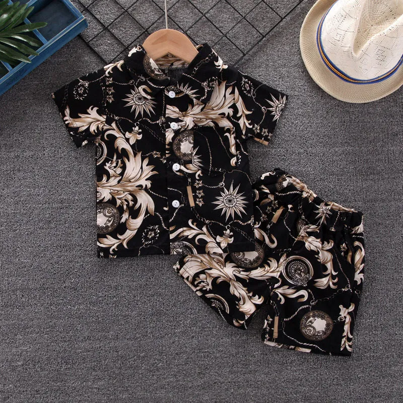 INSTOCK-children's clothing boys short-sleeved shirt floral set