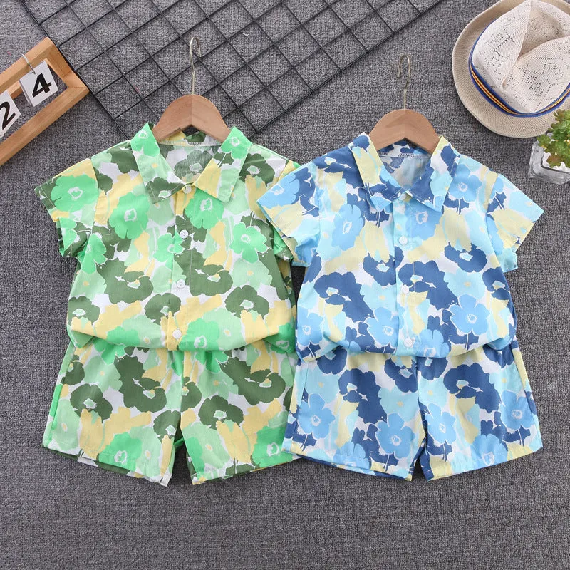 INSTOCK-children's clothing boys short-sleeved shirt floral set