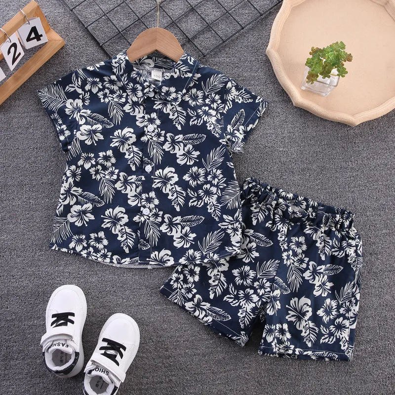INSTOCK-children's clothing boys short-sleeved shirt floral set
