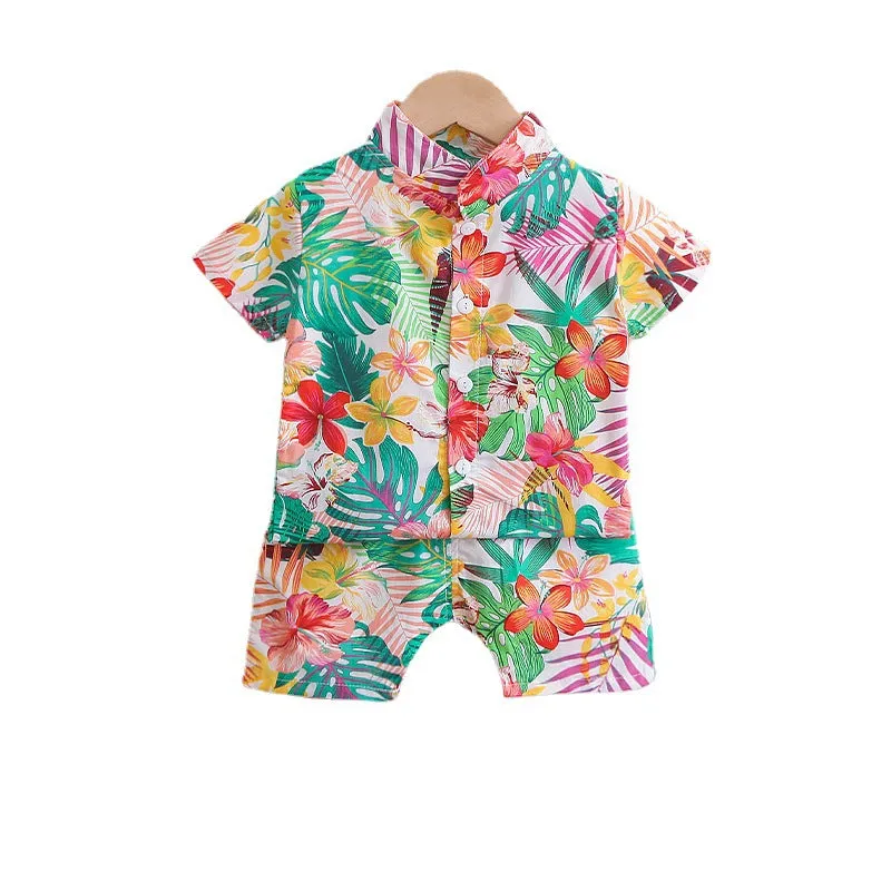INSTOCK-children's clothing boys short-sleeved shirt floral set