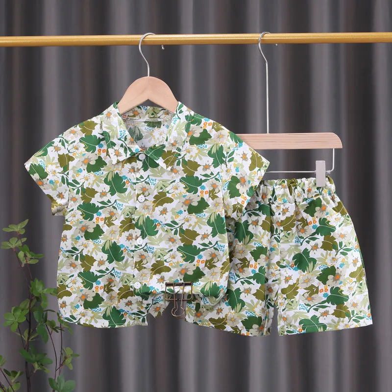 INSTOCK-children's clothing boys short-sleeved shirt floral set