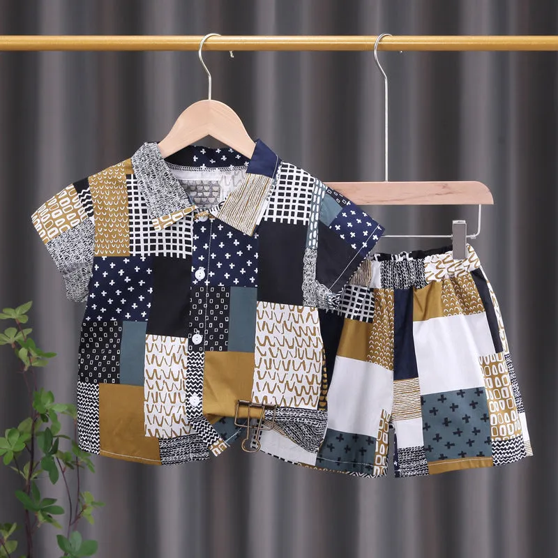 INSTOCK-children's clothing boys short-sleeved shirt floral set