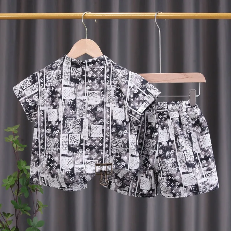 INSTOCK-children's clothing boys short-sleeved shirt floral set