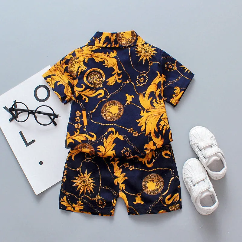INSTOCK-children's clothing boys short-sleeved shirt floral set
