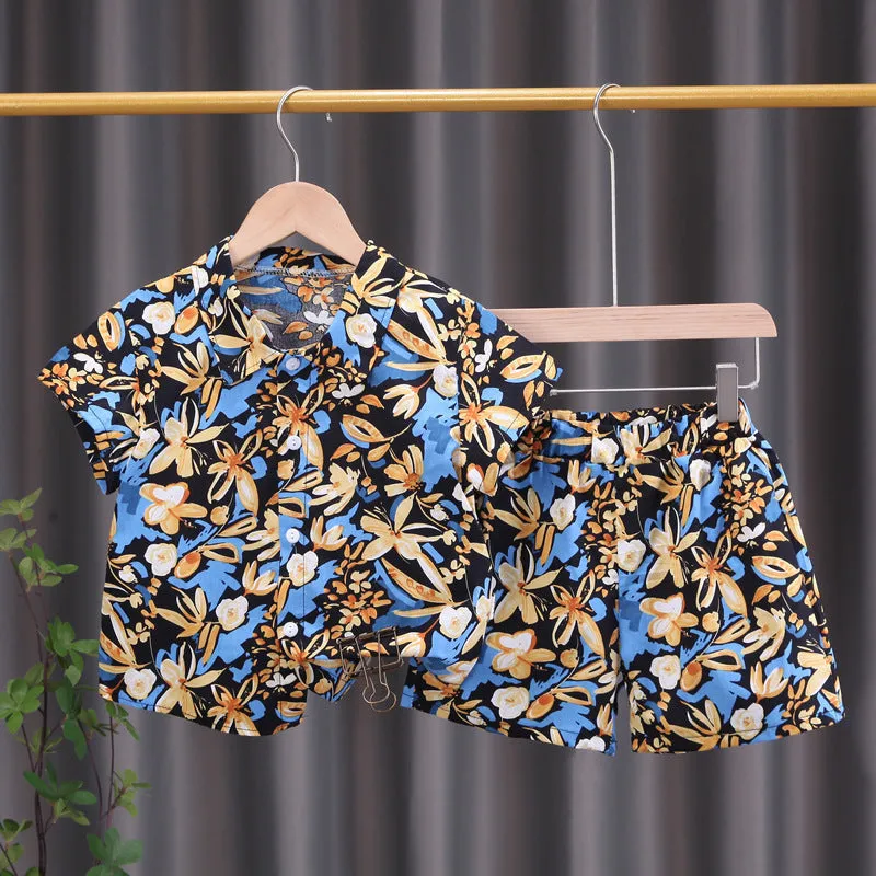 INSTOCK-children's clothing boys short-sleeved shirt floral set