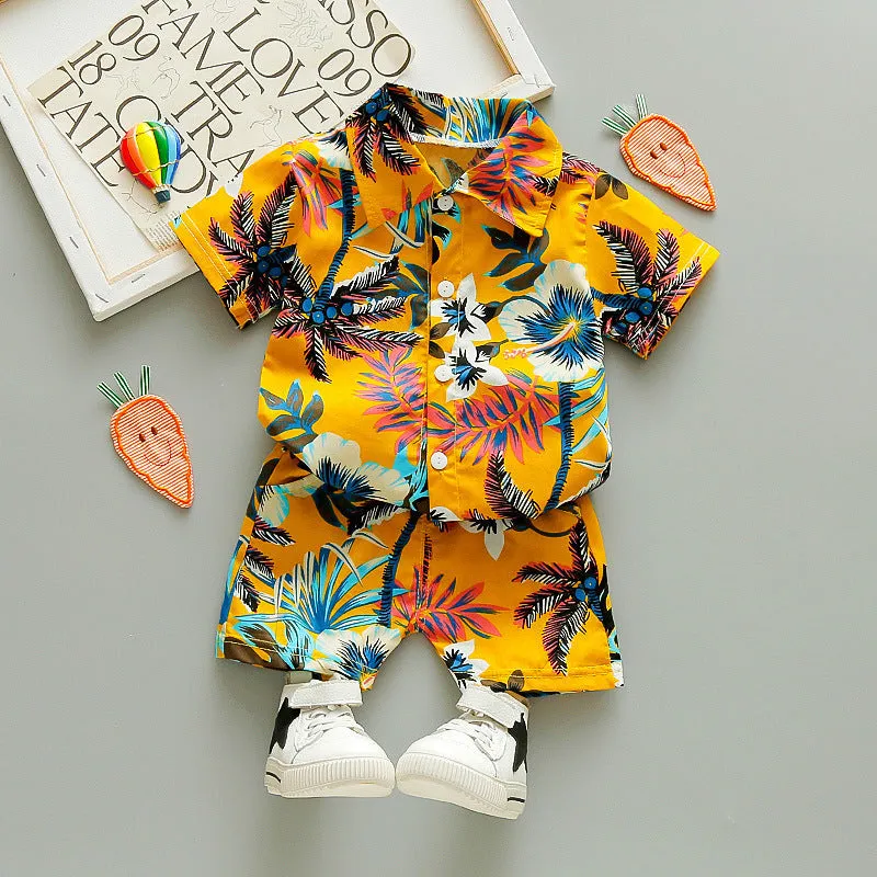 INSTOCK-children's clothing boys short-sleeved shirt floral set