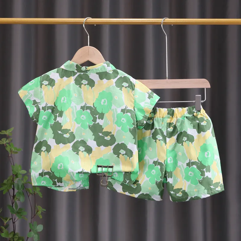 INSTOCK-children's clothing boys short-sleeved shirt floral set