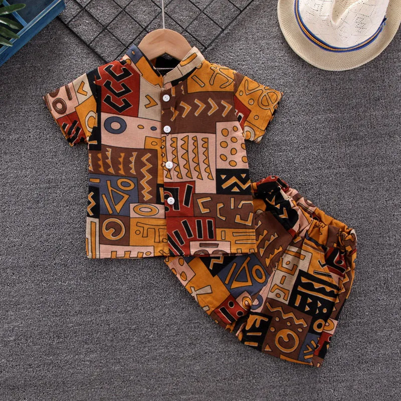INSTOCK-children's clothing boys short-sleeved shirt floral set