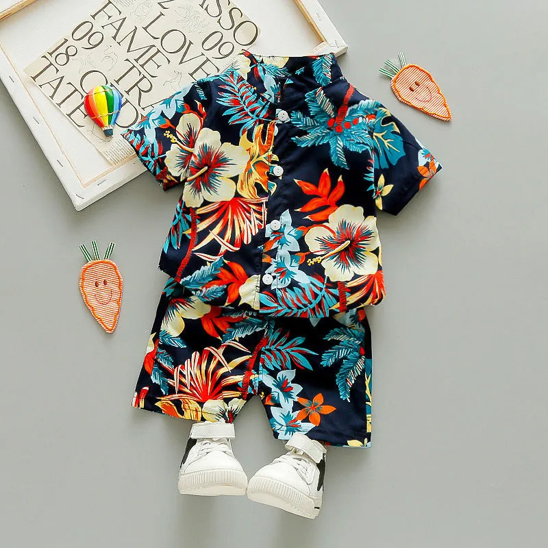 INSTOCK-children's clothing boys short-sleeved shirt floral set