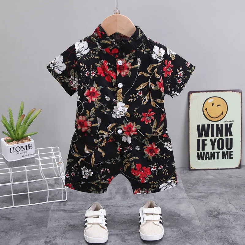 INSTOCK-children's clothing boys short-sleeved shirt floral set