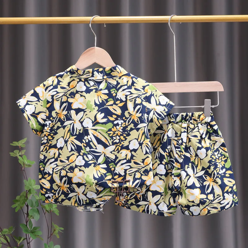 INSTOCK-children's clothing boys short-sleeved shirt floral set