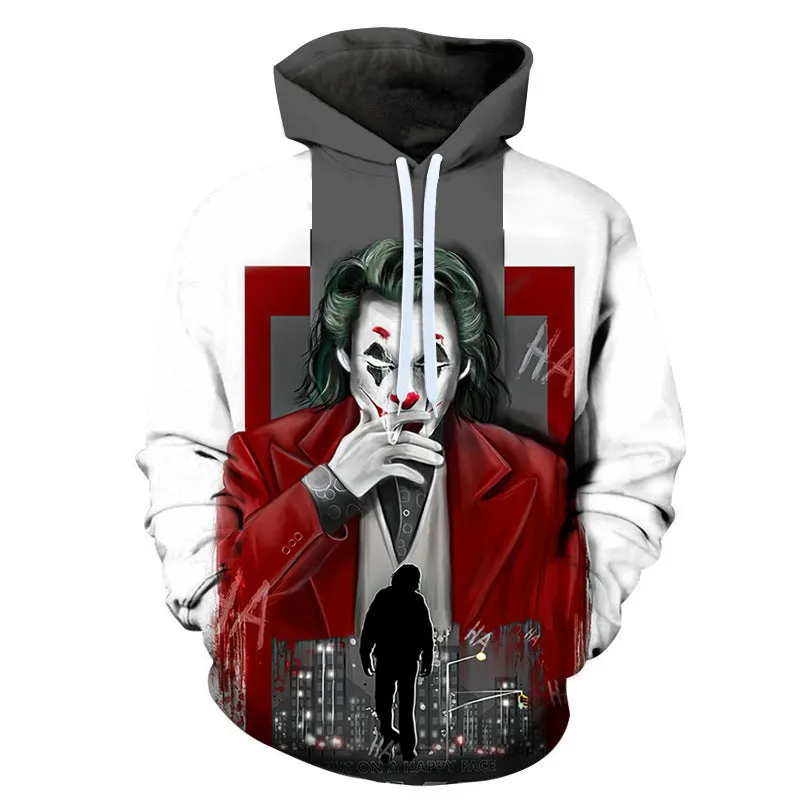 INSTOCK-men's new 3D printed joker hooded jacket
