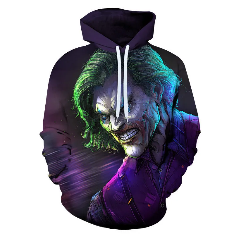 INSTOCK-men's new 3D printed joker hooded jacket