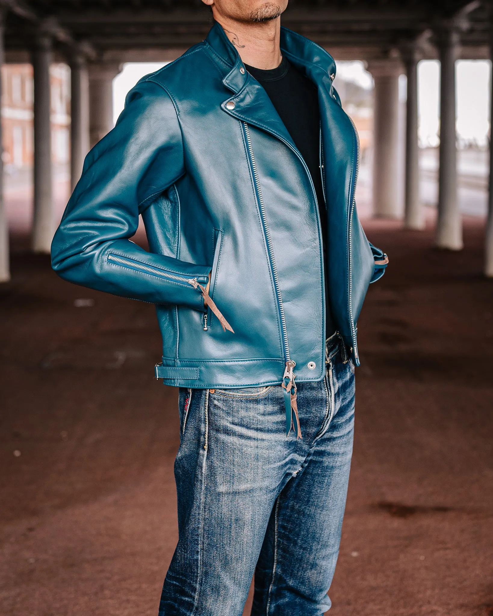 Japanese Horsehide Double Motorcycle Jacket - Blue
