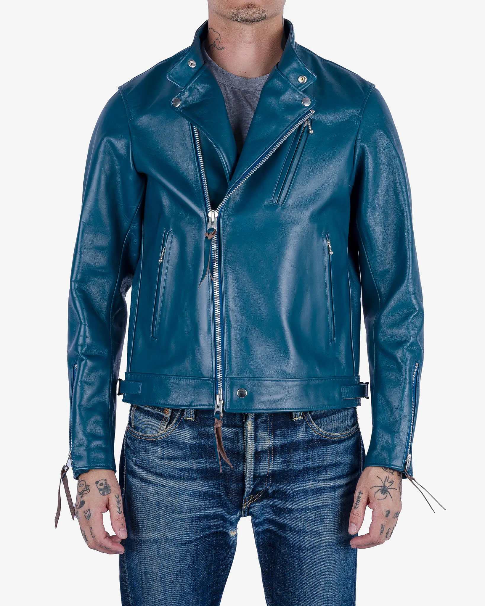 Japanese Horsehide Double Motorcycle Jacket - Blue