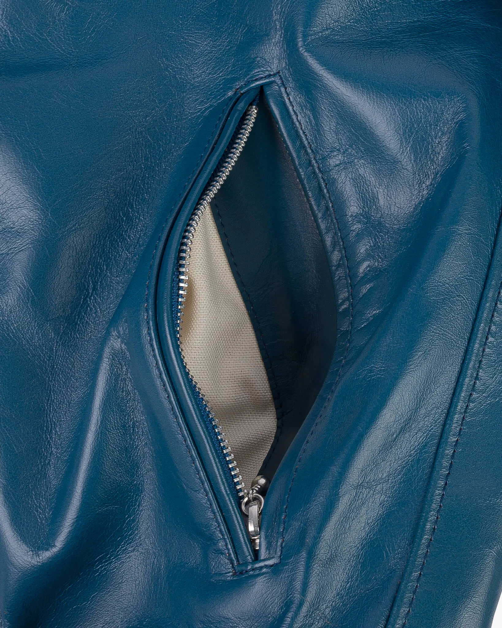 Japanese Horsehide Double Motorcycle Jacket - Blue