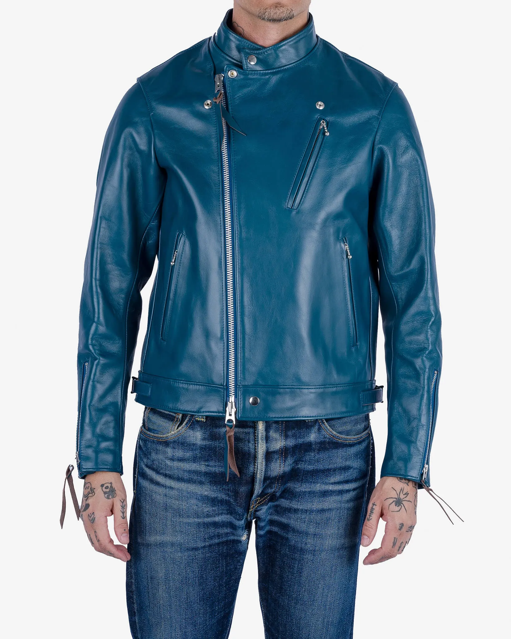 Japanese Horsehide Double Motorcycle Jacket - Blue