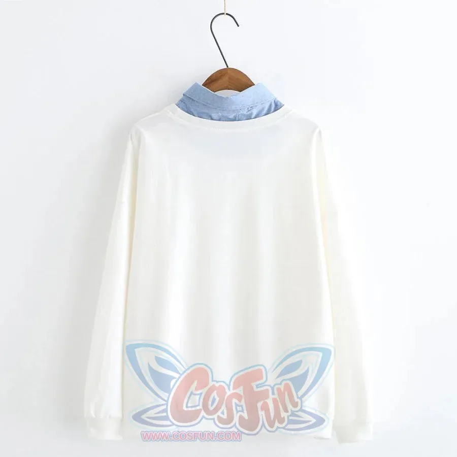 Japanese Put Cat Paw Up Fake Two-Piece Sweatshirt