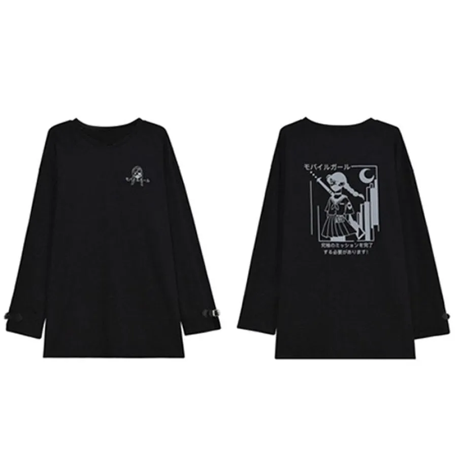 Japanese Reflective Print Buckle Oversized Sweatshirt J40235