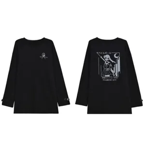 Japanese Reflective Print Buckle Oversized Sweatshirt J40235