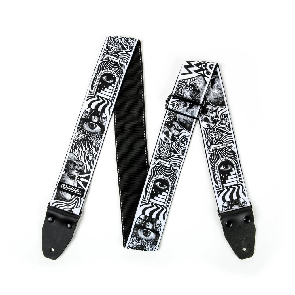 Jim Dunlop ILD04 I Love Dust Skulls Guitar Strap, Black/White