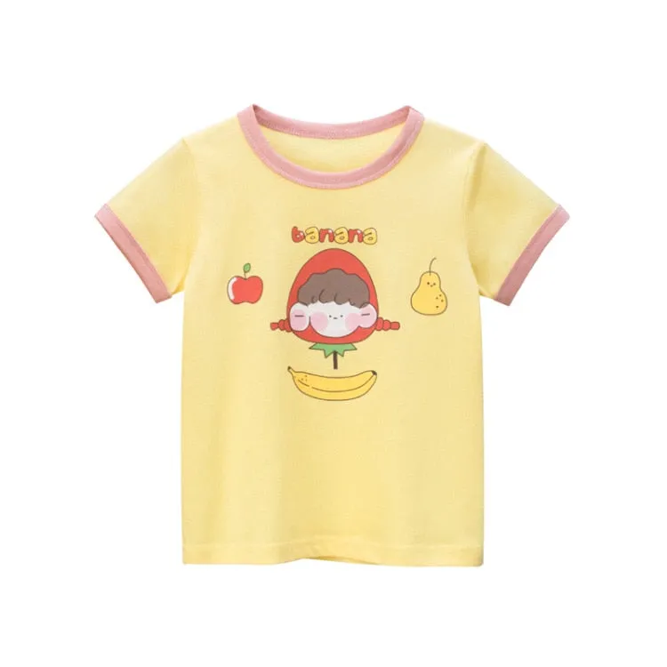 Kids Cartoon Animals Short Sleeve Cotton T-shirt - Yellow, White
