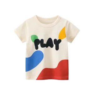 Kids Cartoon Print Short Sleeve Cotton T-shirt - Cream, Pink, White