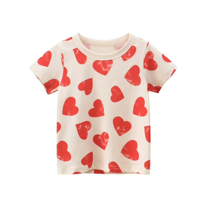 Kids Cartoon Print Short Sleeve Cotton T-shirt - Lilac, Pink, White, Cream