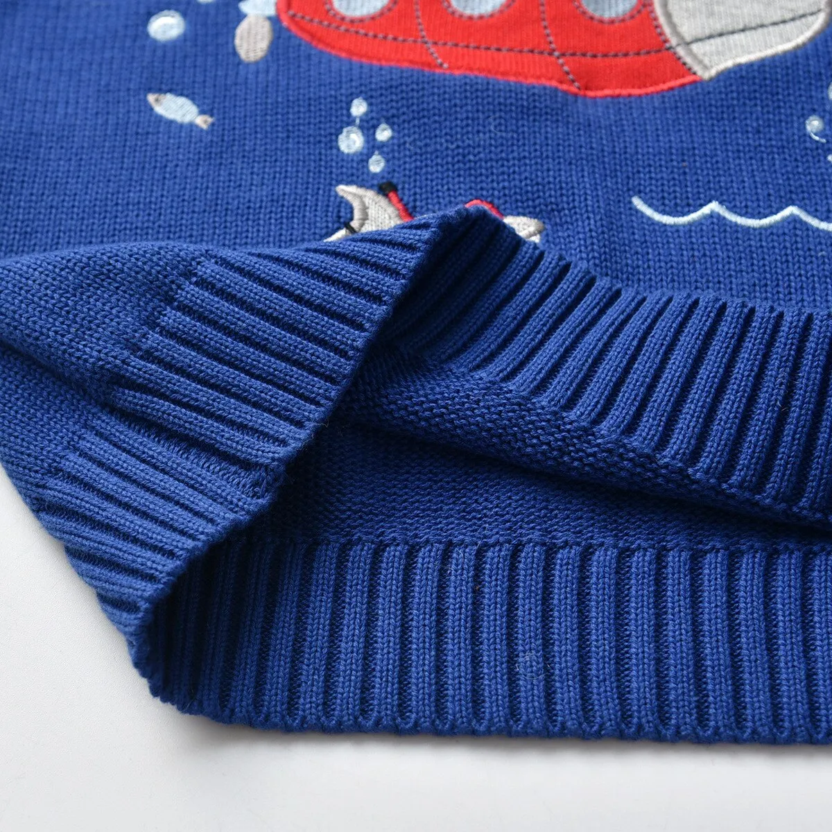 Kids Cartoon Submarine Cotton Knitted Pullover - Blue, Sky Blue