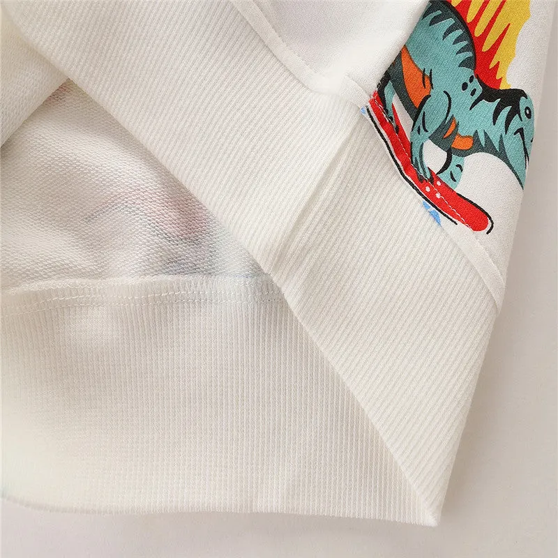 Kids Dinosaurs Print Long Sleeve Cotton Sweatshirt - White