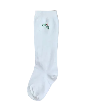 Knee High Socks | White with Holly Embroidery