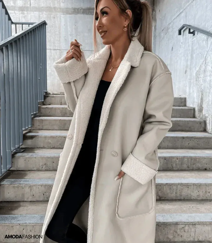 Laced leather and fleece jacket