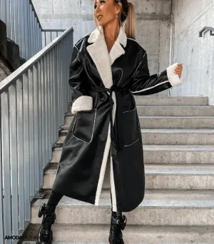 Laced leather and fleece jacket