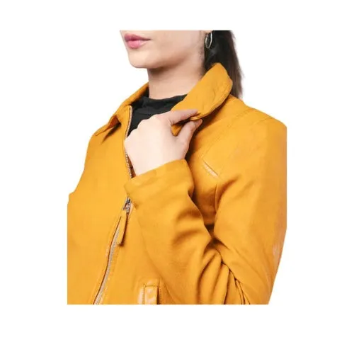 Ladies Leather Jacket Fashion Style Yellow Leather Superior Quality Designer Jacket – ELF38