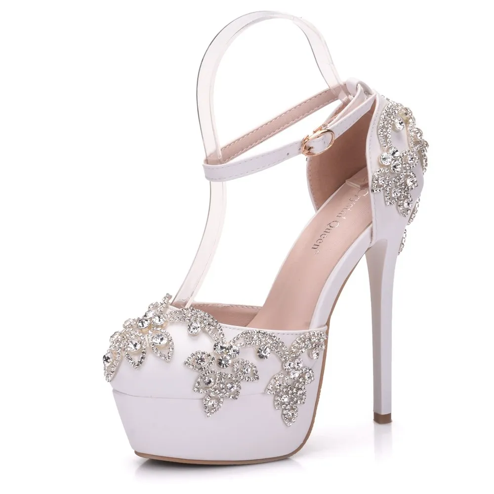 Large size white rhinestone wedding shoes single shoes women Beaded tassel chain high heel sandals