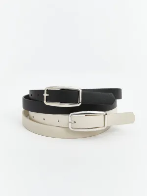 LCW ACCESSORIES Black Leather Look Women Belt 2-Pack