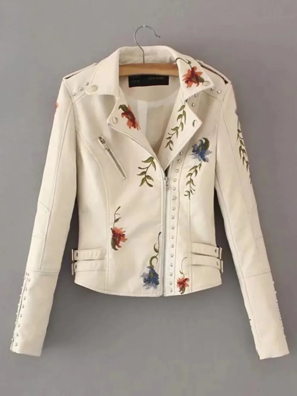 Leather Embroidered Rivet Coat Moto & Biker Streetwear Jackets