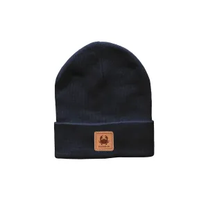 Leather Patch Beanie | Navy