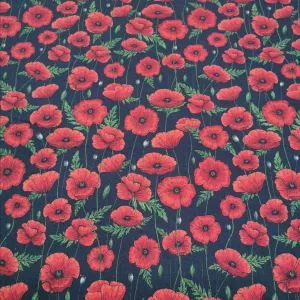 Linen Cotton, Poppies, Black