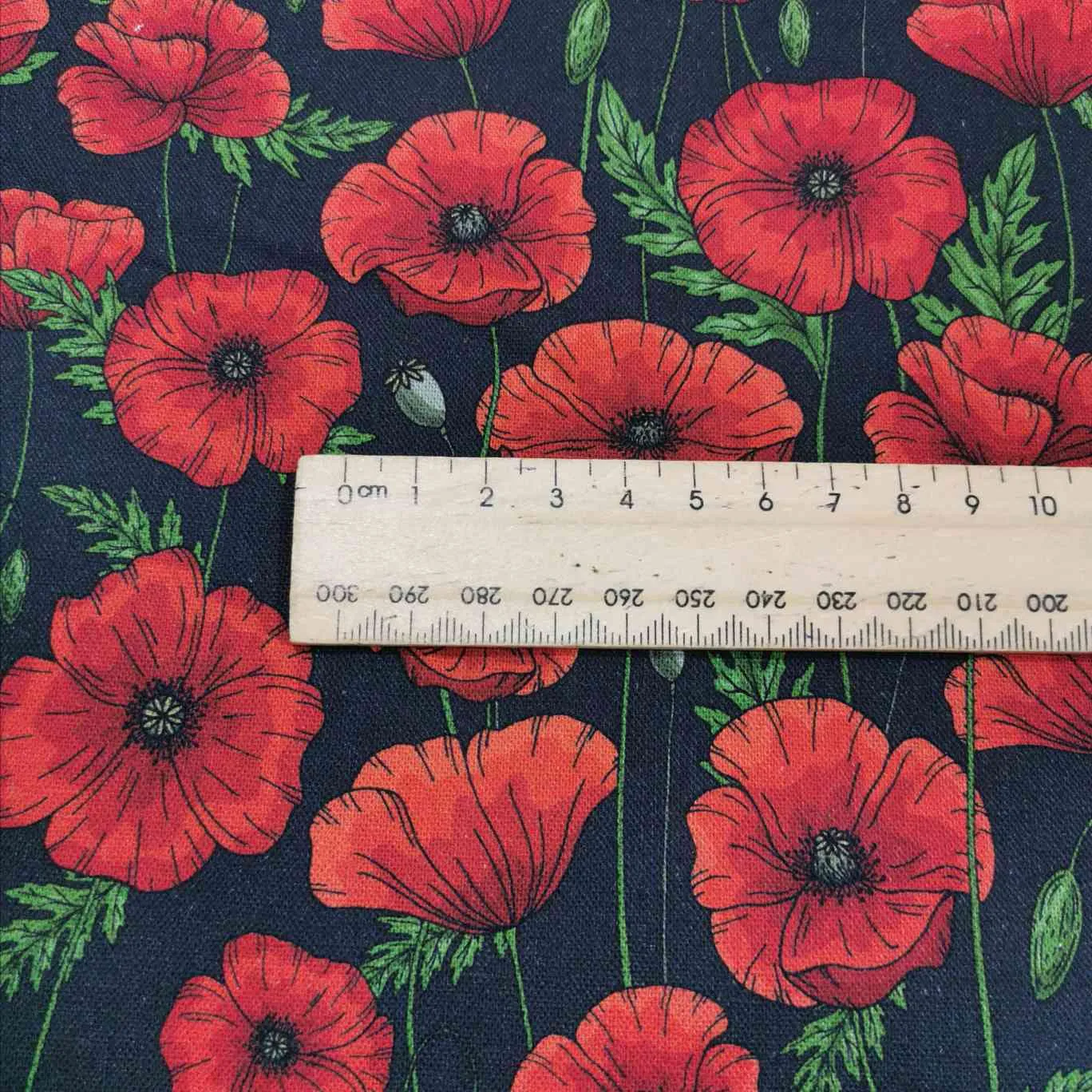 Linen Cotton, Poppies, Black