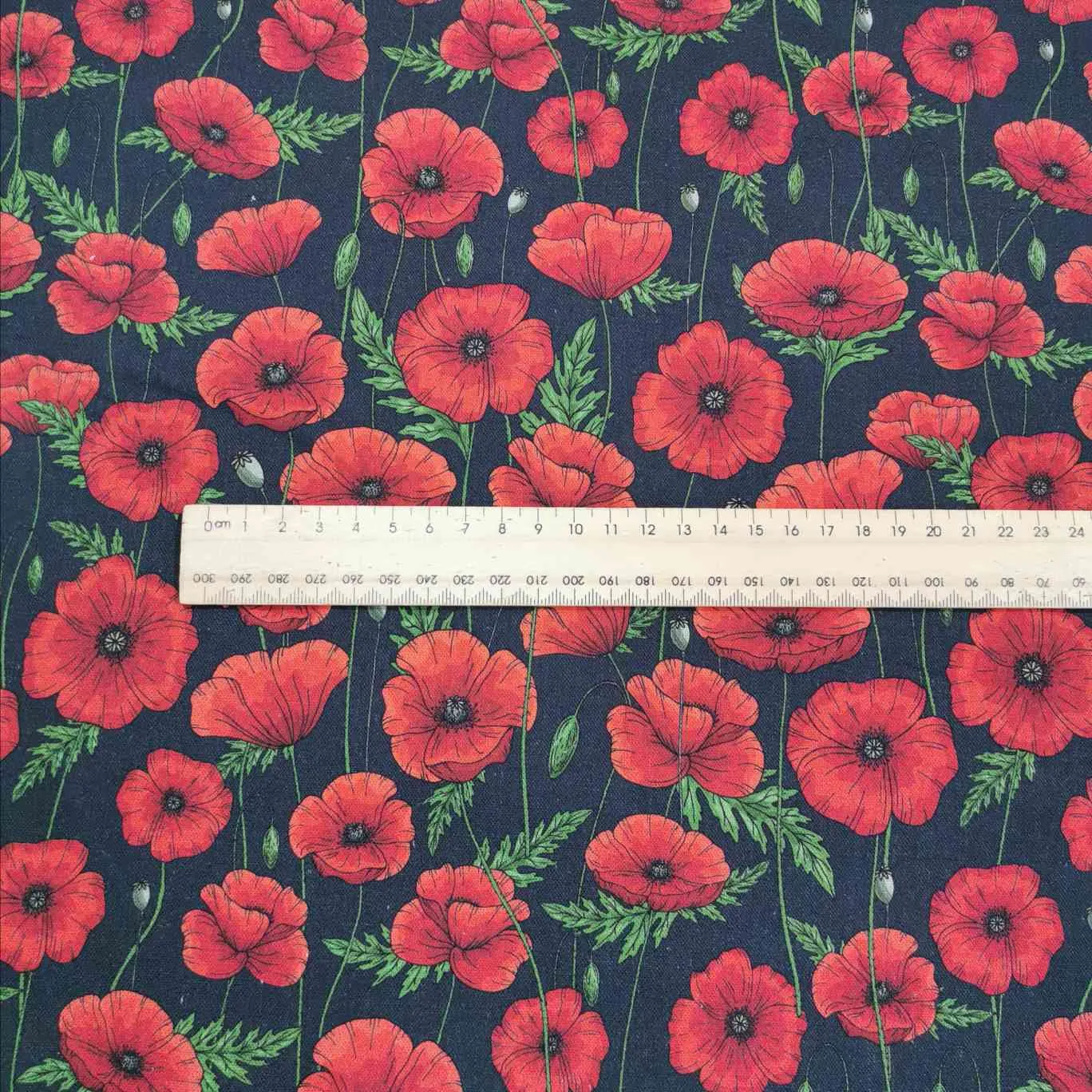 Linen Cotton, Poppies, Black