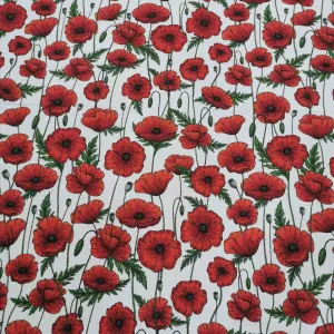 Linen Cotton, Poppies, White