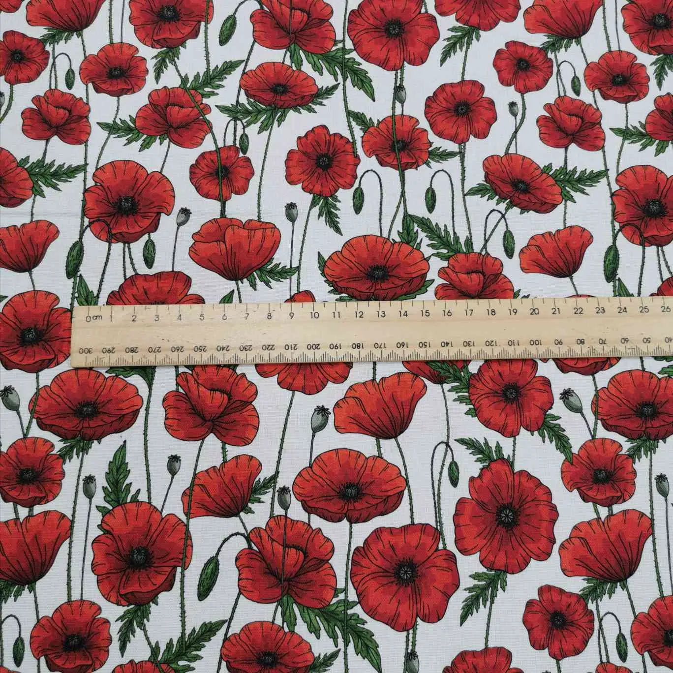 Linen Cotton, Poppies, White