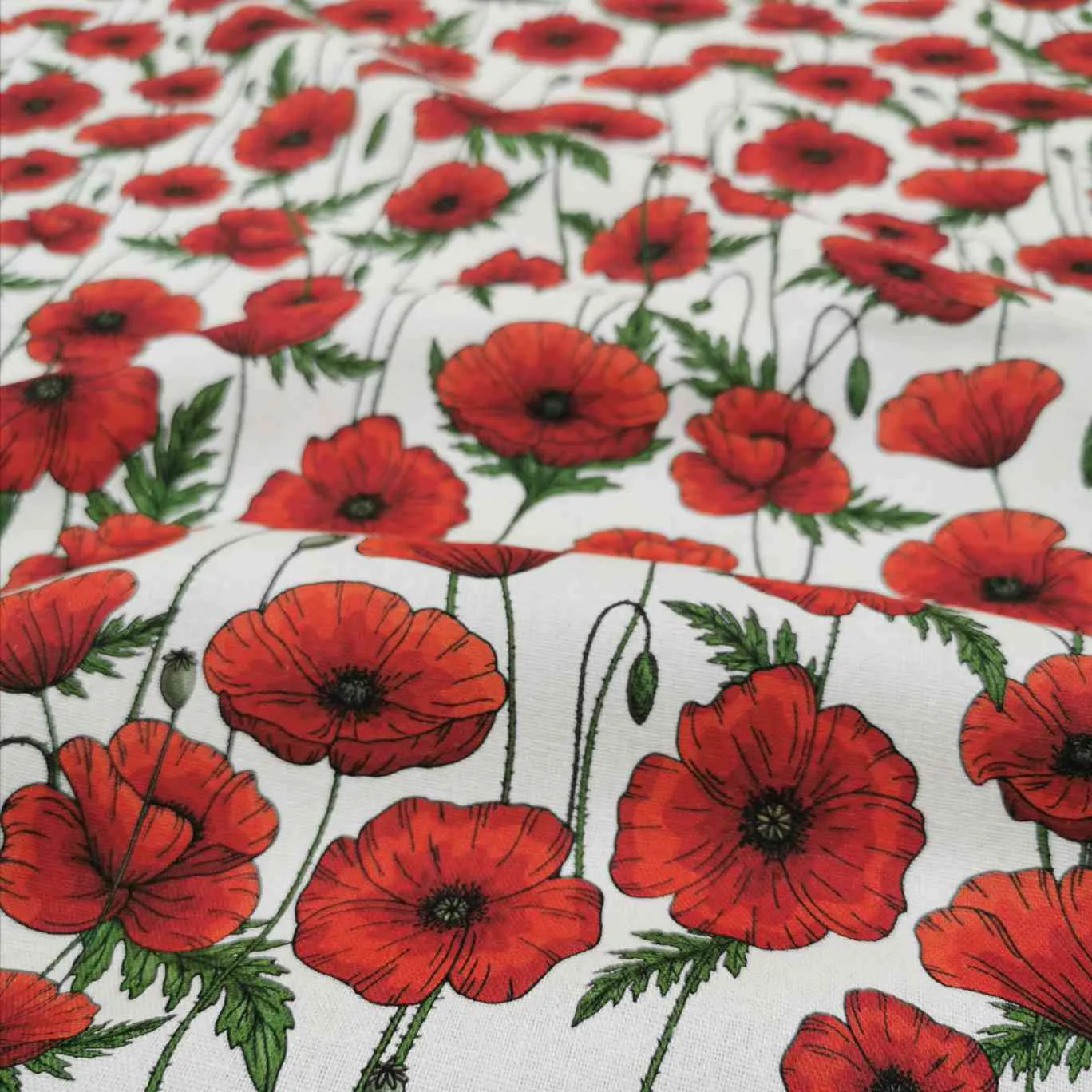 Linen Cotton, Poppies, White