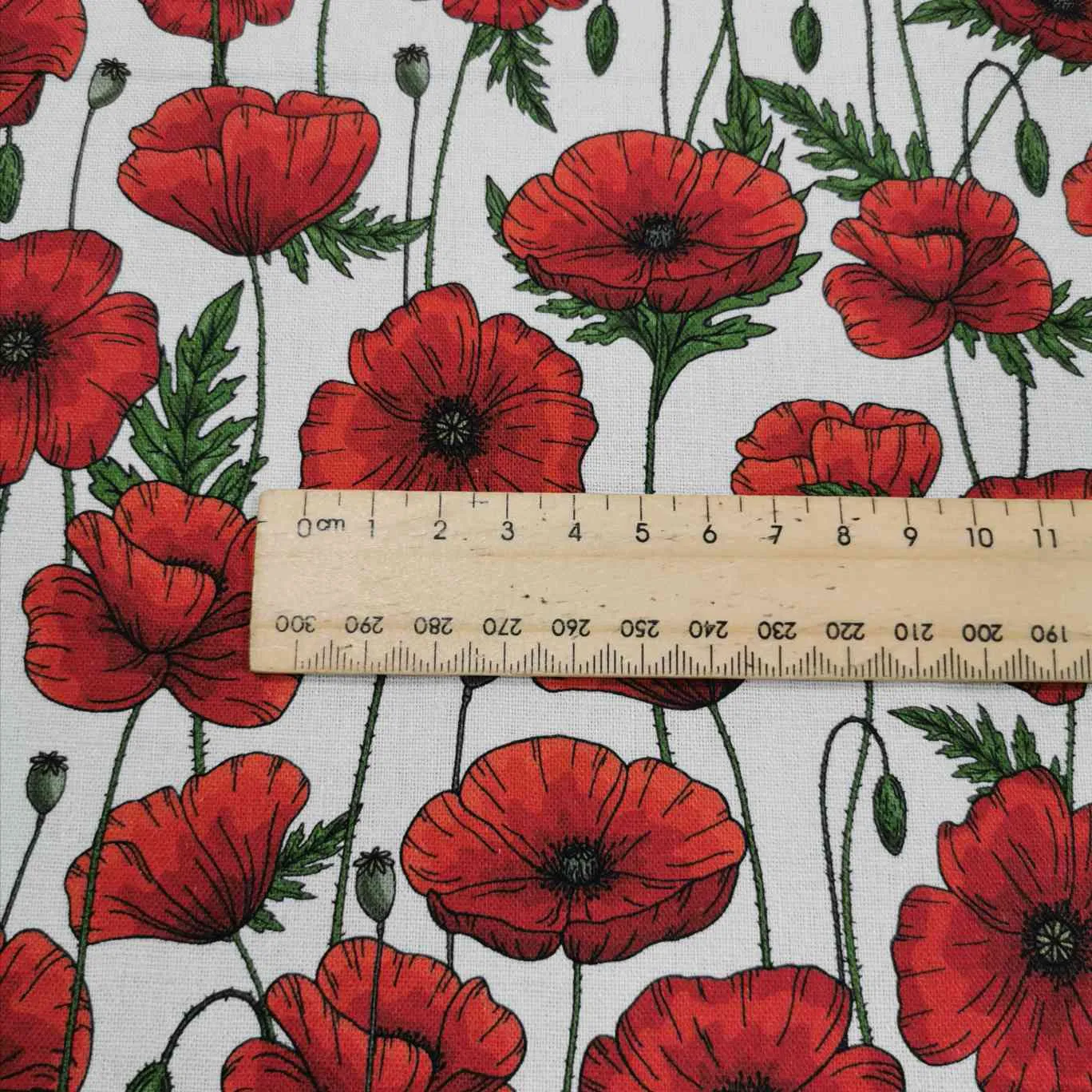 Linen Cotton, Poppies, White