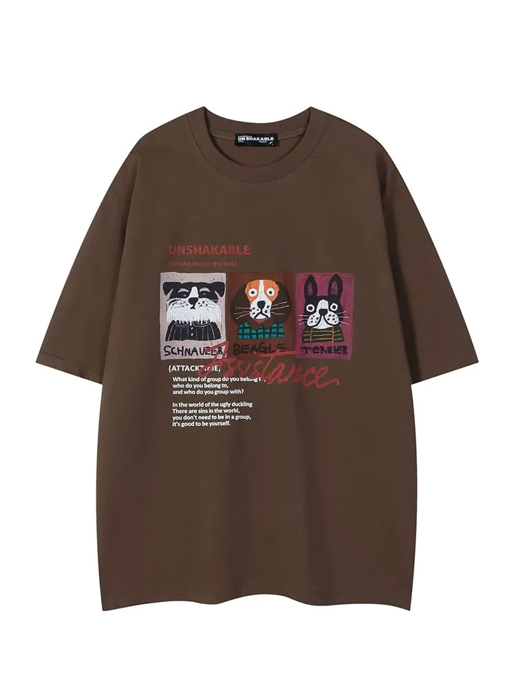 Loose Fit Cartoon Puppy T-Shirt