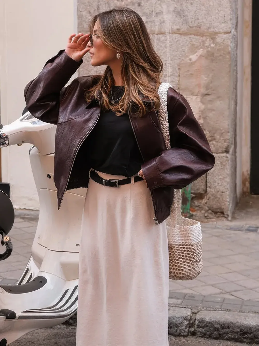 Luxe Shiny Leather Bomber Jacket for Women